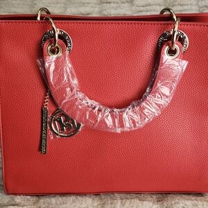 NWT Badgley Mischka Red Vegan Leather Tote Bag